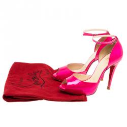 مملوكة مسبقًا حذاء كريستيان لوبوتان غاردنر دورسي جلد وردي لامع بحزام للكاحل مقاس 37