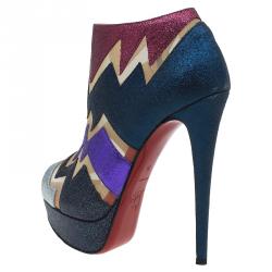 Pre Owned حذاء بوت للكاحل كريستيان لوبوتان زيغي غليتر مقدمة مفتوحة مقاس 36