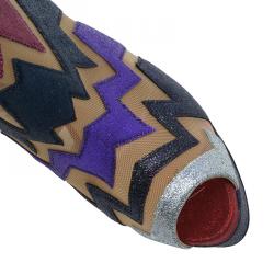 Pre Owned حذاء بوت للكاحل كريستيان لوبوتان زيغ ي غليتر مقدمة مفتوحة مقاس 36