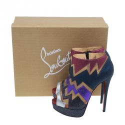 Pre Owned حذاء بوت للكاحل كريستيان لوبوتان زيغي غليتر مقدمة مفتوحة مقاس 36