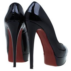 Pre Owned حذاء كريستيان لوبوتان ليدي مقدمة مرتفعة مدببة كعب مرتفع جلد أسود لامع مقاس 37.5