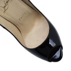 Pre Owned حذاء كريستيان لوبوتان ليدي مقدمة مرتفعة مدببة كعب مرتفع جلد أسود لامع مقاس 37.5