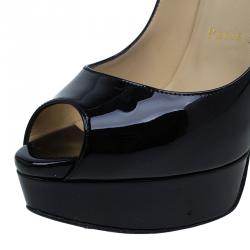 Pre Owned حذاء كريستيان لوبوتان ليدي مقدمة مرتفعة مدببة كعب مرتفع جلد أسود لامع مقاس 37.5