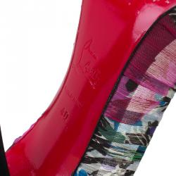 Pre Owned Christian Louboutin Floral Crepe Satin Zeppa Peep Toe Pumps Size 40
