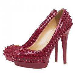 Pre Owned Christian Louboutin Red Patent Alti Spike Platform Pumps Size 37.5