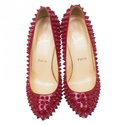 Pre Owned Christian Louboutin Red Patent Alti Spike Platform Pumps Size 37.5