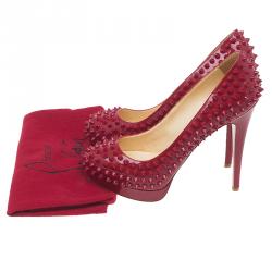 Pre Owned Christian Louboutin Red Patent Alti Spike Platform Pumps Size 37.5