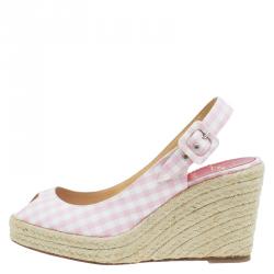 مملوكة مسبقًا صندل إسبادريل كريستيان لوبوتان مينوركا غينغهام كانفاس وردي كعب روكي مقاس 36