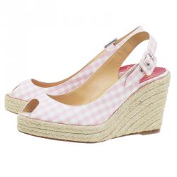 مملوكة مسبقًا صندل إسبادريل كريستيان لوبوتان مينوركا غينغهام كانفاس وردي كعب روكي مقاس 36