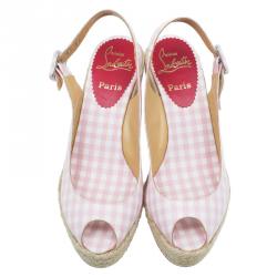 مملوكة مسبقًا صندل إسبادريل كريستيان لوبوتان مينوركا غينغهام كانفاس وردي كعب روكي مقاس 36