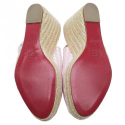 مملوكة مسبقًا صندل إسبادريل كريستيان لوبوتان مينوركا غينغهام كانفاس وردي كعب روكي مقاس 36