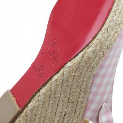 مملوكة مسبقًا صندل إسبادريل كريستيان لوبوتان مينوركا غينغهام كانفاس وردي كعب روكي مقاس 36