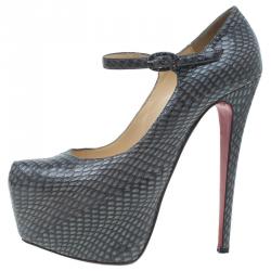 Pre Owned Christian Louboutin Grey Python Lady Daf Mary Jane Pumps Size 38.5