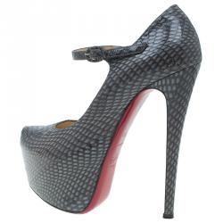 Pre Owned Christian Louboutin Grey Python Lady Daf Mary Jane Pumps Size 38.5