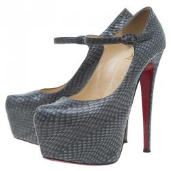 Pre Owned Christian Louboutin Grey Python Lady Daf Mary Jane Pumps Size 38.5