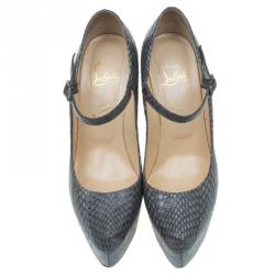 Pre Owned Christian Louboutin Grey Python Lady Daf Mary Jane Pumps Size 38.5