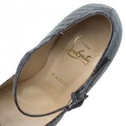 Pre Owned Christian Louboutin Grey Python Lady Daf Mary Jane Pumps Size 38.5
