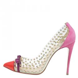 Pre Owned Christian Louboutin Studded PVC Bille Et Boule Bow Pumps Size 39.5