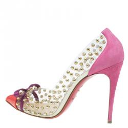 Pre Owned Christian Louboutin Studded PVC Bille Et Boule Bow Pumps Size 39.5