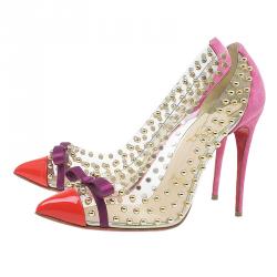Pre Owned Christian Louboutin Studded PVC Bille Et Boule Bow Pumps Size 39.5