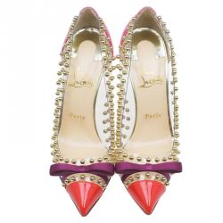 Pre Owned Christian Louboutin Studded PVC Bille Et Boule Bow Pumps Size 39.5