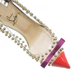 Pre Owned Christian Louboutin Studded PVC Bille Et Boule Bow Pumps Size 39.5