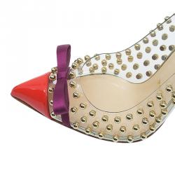 Pre Owned Christian Louboutin Studded PVC Bille Et Boule Bow Pumps Size 39.5