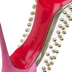 Pre Owned Christian Louboutin Studded PVC Bille Et Boule Bow Pumps Size 39.5