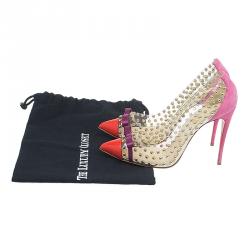 Pre Owned Christian Louboutin Studded PVC Bille Et Boule Bow Pumps Size 39.5