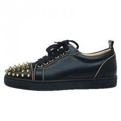 Christian Louboutin Black Leather Rush Spike Lace Up Sneakers Size 40 Christian  Louboutin