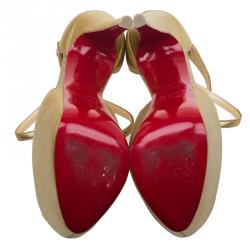 Pre Owned Christian Louboutin Metallic Gold Leather Cross Me Peep Toe Platform Pumps Size 38