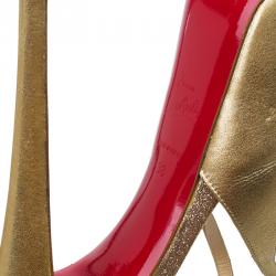 Pre Owned Christian Louboutin Metallic Gold Leather Cross Me Peep Toe Platform Pumps Size 38