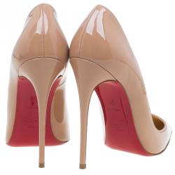 Pre Owned حذاء كعب عالي كريستيان لوبوتان سو كيت جلد بيج لامع مقاس 37