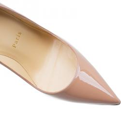 Pre Owned حذاء كعب عالي كريستيان لوبوتان سو كيت جلد بيج لامع مقاس 37