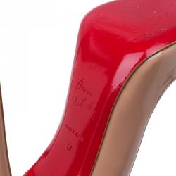 Pre Owned حذاء كعب عالي كريستيان لوبوتان سو كيت جلد بيج لامع مقاس 37