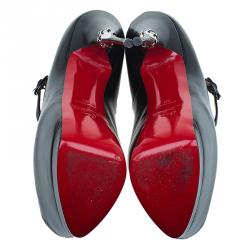 Pre Owned Christian Louboutin Black Leather Printz Metallic Heel Peep Toe Platform Pumps Size 39