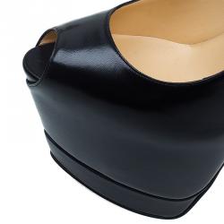 Pre Owned Christian Louboutin Black Leather Printz Metallic Heel Peep Toe Platform Pumps Size 39