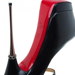 Pre Owned Christian Louboutin Black Leather Printz Metallic Heel Peep Toe Platform Pumps Size 39