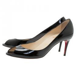 Pre Owned Christian Louboutin Black Patent Leather YouYou Peep Toe Pumps Size 37