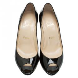 Pre Owned Christian Louboutin Black Patent Leather YouYou Peep Toe Pumps Size 37