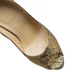 Pre Owned Christian Louboutin Gold Fabric Lady Peep Brocart Peep Toe Platform Pumps Size 41