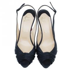 مملوكة مسبقًا صندل كريستيان لوبوتان مقدمة مرتفعة سلينجباك ساتان أسود مقاس 38