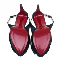 مملوكة مسبقًا صندل كريستيان لوبوتان مقدمة مرتفعة سلينجباك ساتان أسود مقاس 38