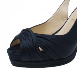 مملوكة مسبقًا صندل كريستيان لوبوتان مقدمة مرتفعة سلينجباك ساتان أسود مقاس 38