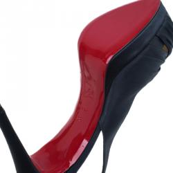 مملوكة مسبقًا صندل كريستيان لوبوتان مقدمة مرتفعة سلينجباك ساتان أسود مقاس 38