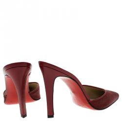 Pre Owned Christian Louboutin Red Sting Ray Mules Size 38