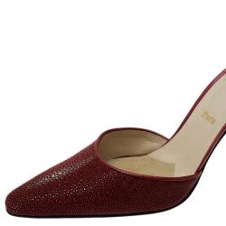 Pre Owned Christian Louboutin Red Sting Ray Mules Size 38
