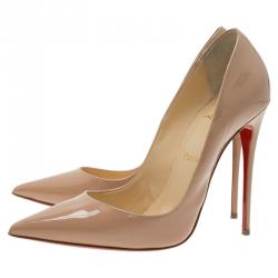 Pre Owned Christian Louboutin Beige Patent So Kate Pumps Size 38