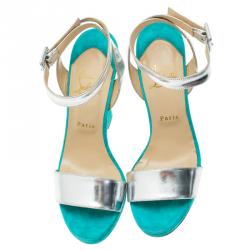 مملوكة مسبقًا Christian Louboutin Djaldos Spechio Colorblock Ankle Strap Wedges Size 40