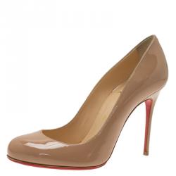 Pre Owned Christian Louboutin Beige Patent Fifi Pumps Size 36.5